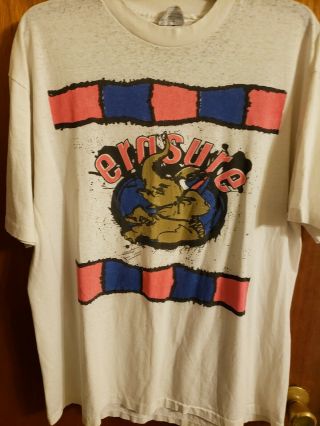 Vintage 1990 Erasure Wild Tour Alternative Music Band T - Shirt,  White With Neon.