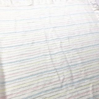 Chatham Waffle Weave VTG Baby Blanket Pink Blue Yellow Stripe Nylon Trim USA 3