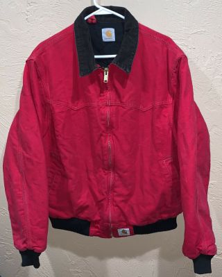 Vintage Red Carhartt Jacket Mens Size M/l Distressed Quilt Lined
