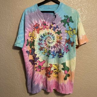 Vintage 1995 Grateful Dead Bear Spiral Tie Dye T - Shirt Size Large Cut Collar