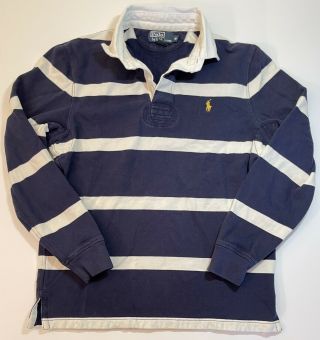 Vintage Polo Ralph Lauren Mens 90s Long Sleeve Rugby Golf Shirt Striped Pony M