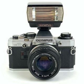 Vintage Olympus Om10 35mm Film Camera W/ Olympus Zuiko 50 Mm Lens,  Flash