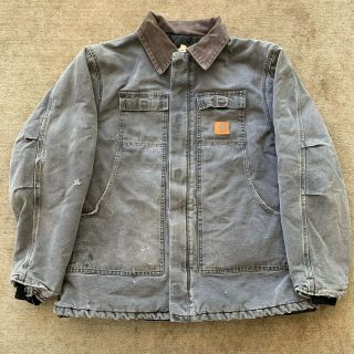 Vintage Carhartt Made In Usa Quilted Lined Faded Canvas Work Jacket Size Xl