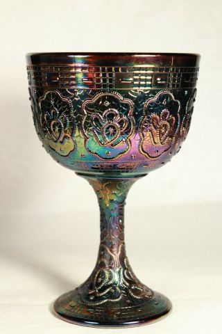 Vintage Marked Fenton Amethyst Carnival Glass Persian Medallion Chalice Goblet