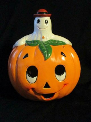 Vintage Lefton Ghost On Pumpkin Halloween Ceramic Light