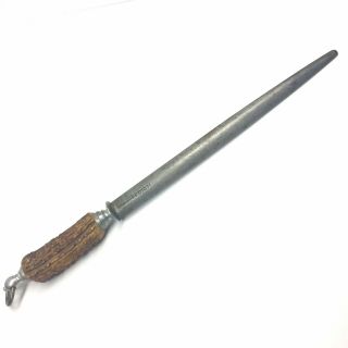 F.  Dick 18” Vintage Honing Steel Knife Sharpener With Antler Handle