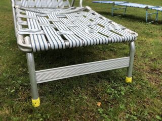 Vintage Webbed Aluminum Folding Chaise Lounge Lawn Chair yellow Arms 3
