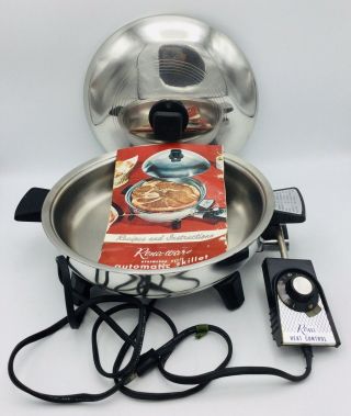 Vtg Rena - Ware 11 " Stainless Steel Automatic Electric Skillet 7125e W/liquid Core