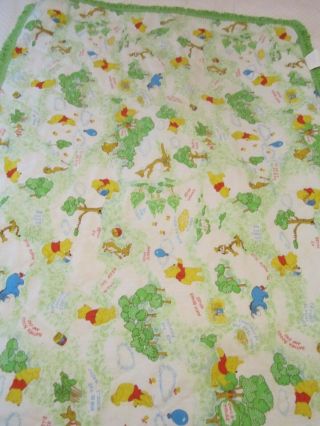 Vintage 80s Winnie The Pooh Baby Crib Quilt Sears Disney Green Dot Ruffle