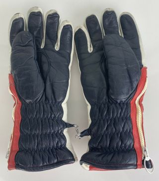 VTG Reusch red white blue stripe leather winter ski snowboarding gloves 3