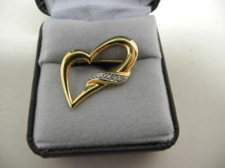 Vintage Estate 10k Yellow & White Gold & Diamond Curved Heart Pin