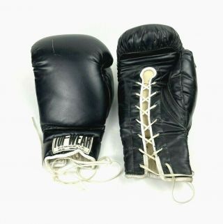 Vtg.  Tuf Wear Large Black Leather Lace Up Boxing Gloves