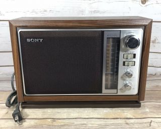 Vintage Sony Icf - 9740w Tabletop Radio Am/fm Wood Cabinet Made Japan