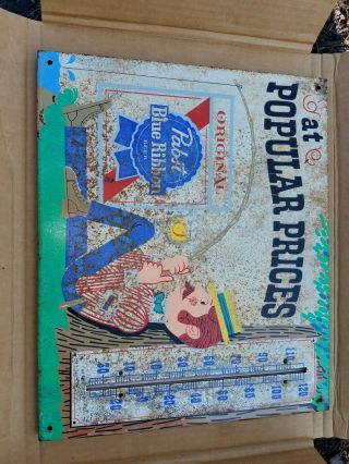 Vintage Pabst Blue Ribbon Beer Sign Thermometer Sign Fishing