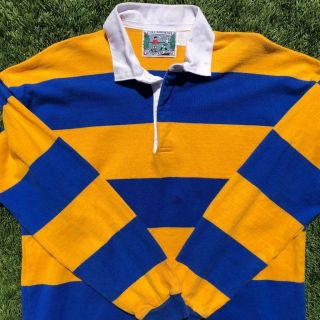 Vtg 80s/90s Striped Columbia Knit Rugby Gear L/s Jersey Shirt Blue/yellow L
