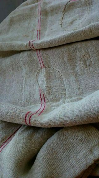 Antique Vintage Grain Sack Feedsack Red Striped Hemp Linen Grainsack