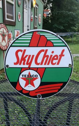 Texaco Sky Chief Porcelain Metal Sign Gasoline Vintage Style Gas Pump Plate Fire
