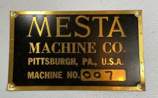 Vintage Mesta Machine Company Pittsburgh Pa Homestead Plate Tag Steel Mill Vtg