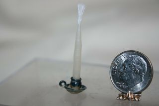 Miniature Dollhouse Jane Graber Stoneware Pottery Candlestick W Wax Candle 1:12