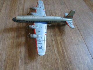 Rare Vintage MARX United Airlines DC - 7 Friction Tin Prop Airplane N31225 restore 3