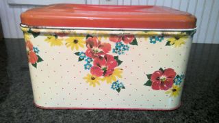 Vintage Metal Bread Box Antique Nc Colorware Red Bread Tin Flowers & Polka Dots