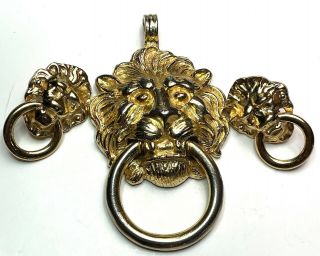 Vintage Kenneth Lane Necklace Pendant Earrings Lion Head Door Knocker Signed