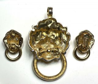 Vintage Kenneth Lane Necklace Pendant Earrings Lion Head Door Knocker Signed 2