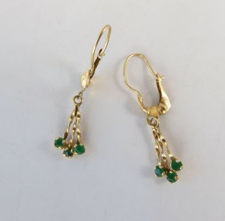 Vintage 14k Yellow Gold Emerald Dangle Earrings W/ Leverback Findings