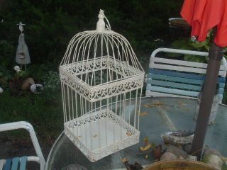 Large Vintage Victorian White Metal Bird Cage Hanging Decorative