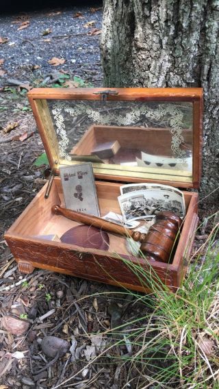Vintage Wood Carved Cedar Chest Trinket Box Jewelry Box With Etched Mirror
