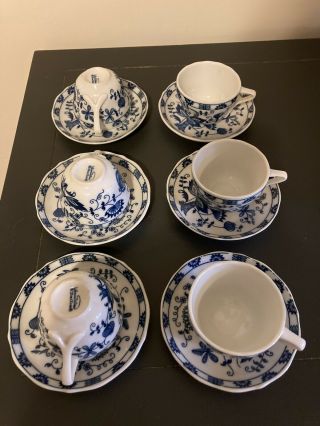 Vintage Set Of 6 Tea Cups & 6 Saucers Vienna Woods Blue & White