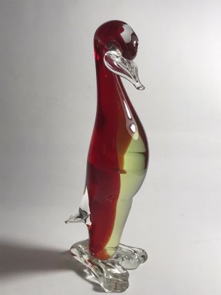 Vintage Mid Century Murano Sommerso Red & Uranium Glass Duck,  Bird