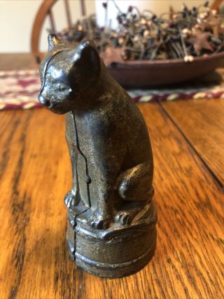 Rare Antique Cast Iron Painted Kitty Cat Still Bank 4 " High Vintage