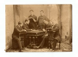 Rare Cabinet Card Photo Antique 1900 Chess Play Men Handsome 1880s Rare Gay Int
