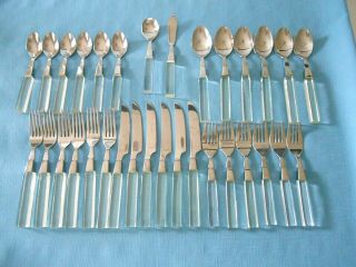 Vintage 32 Pc.  Lifetime Cutlery Stainless Clear Lucite Handle Flatware Set For 6