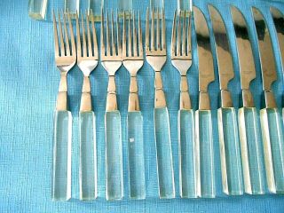 Vintage 32 pc.  LIFETIME CUTLERY STAINLESS CLEAR LUCITE HANDLE FLATWARE SET for 6 3