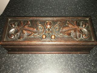 Antique Arts And Crafts Carved Mahogany Desk Box Superbly Carved Candle Box