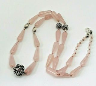 Vintage Rose Quartz Necklace Light Pink Colour Beads & Silver 925