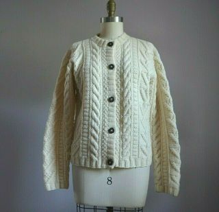 Classic Vintage J Crew Vanilla 100 Wool Fisherman Cable Knit Cardigan