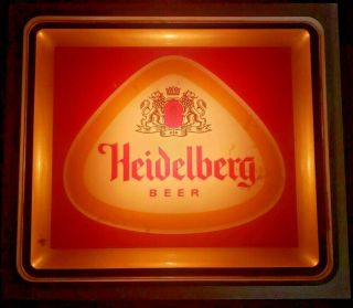 Vintage Heidelberg Beer Lighted Back Bar Sign 16 " X 14 " X 2 " Red And Gold