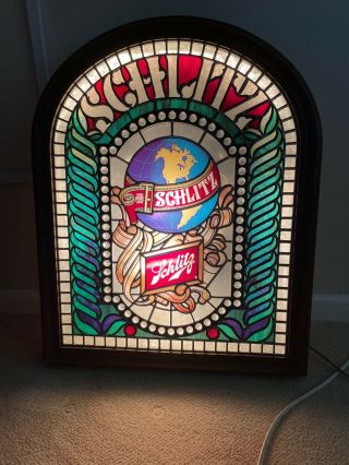 Vintage Schlitz Lighted Beer Sign World Globe Stained Glass Appearance