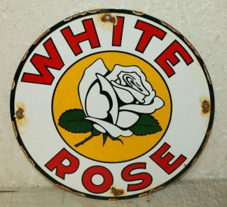 White Rose Gasoline Motor Oil Vintage Style Porcelain Signs Gas Pump Plate.