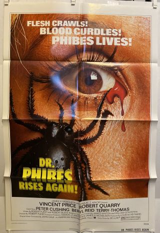Vintage 1972 Dr.  Phibes Rises Again One Sheet Folded Poster 27”x 41” Nss 72/224