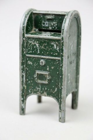 Antique Cast Metal U.  S.  Mail Post Box Piggy Bank Still Usps Green Vintage Coins