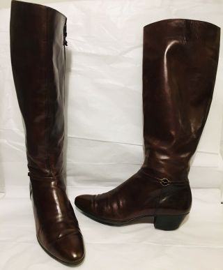 Vintage Salvatore Ferragamo Tall Boots Italy Brown Leather Ladies Size 6.  5aa