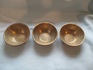 Three Antique Middle Eastern Brass Prayer Bowls With Calligraphy