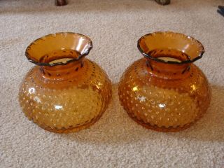Two Vintage Tension Pole Lamp Amber Glass Shades Hobnail 7  Fitter