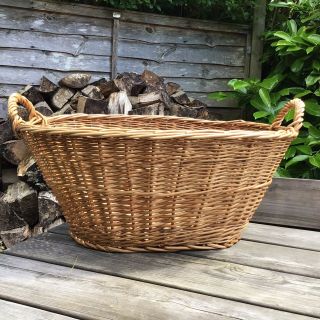 Old Vintage Traditional Large 26” Long Laundry To Line Hamper Wicker Log Basket 2