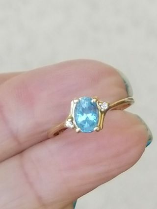 Vintage Smg 10k 417 Yellow Gold Oval Blue Topaz And Diamond Ring 6 1.  98 Grams