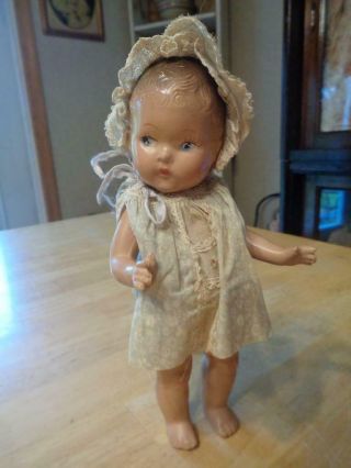 Vintage Composition 7.  5 " Vogue Doll Ginny Toddles? Strung/loose Painted Eyes